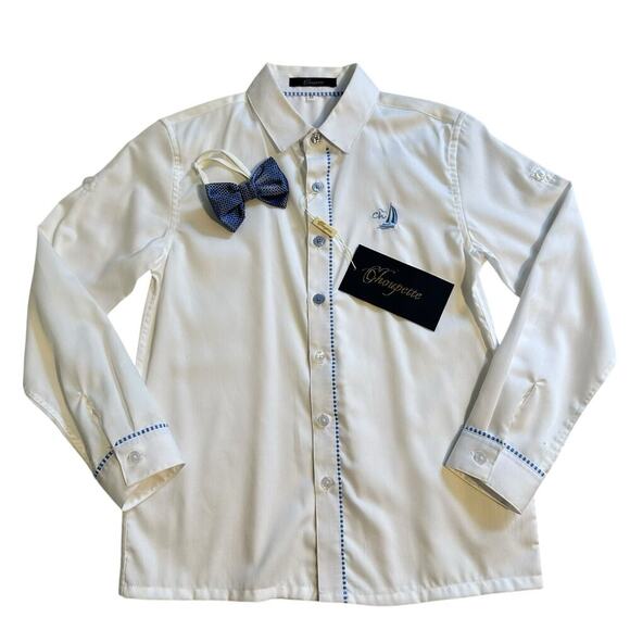 NWT Choupette Strip Trim Classic Shirt w/Bow Tie Boys 9-10 - Picture 1 of 8